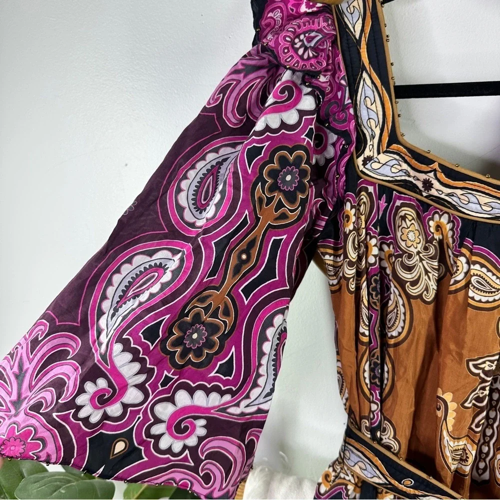 Farm Rio Multicolor Paisley Midi Dress sz XS - Picture 6 of 11